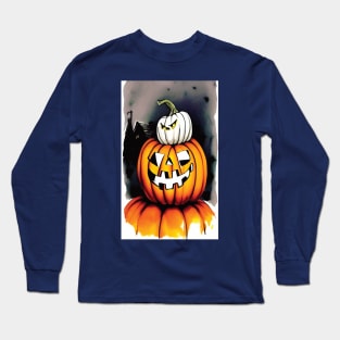 Halloween Scary Evil Pumpkin Funny Pumpkin Head Long Sleeve T-Shirt